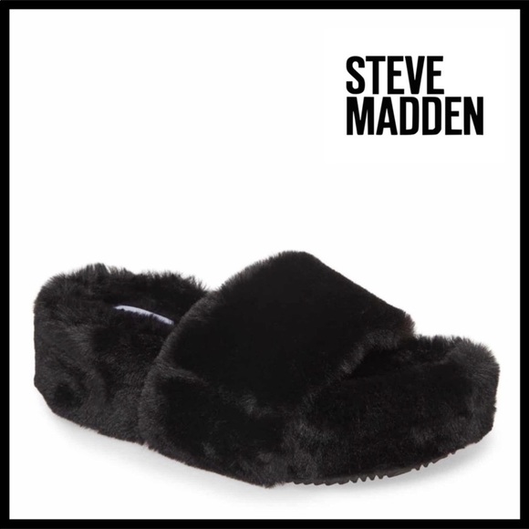 STEVE MADDEN FURRY SLIDES PLATFORM SANDALS - Picture 8 of 8